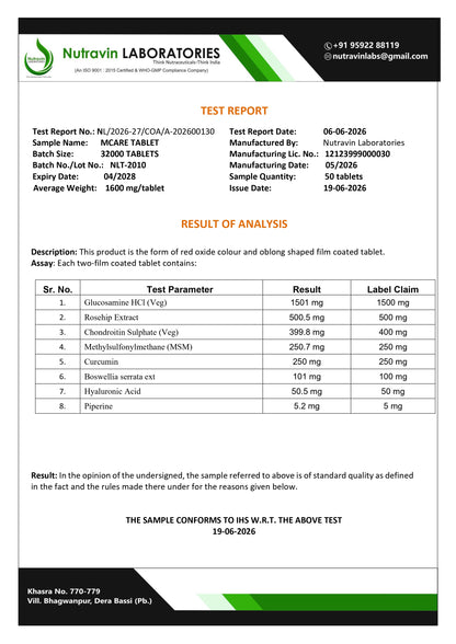 Mcare Glucosamine Tablets with Chondroitin & MSM  | Joint health