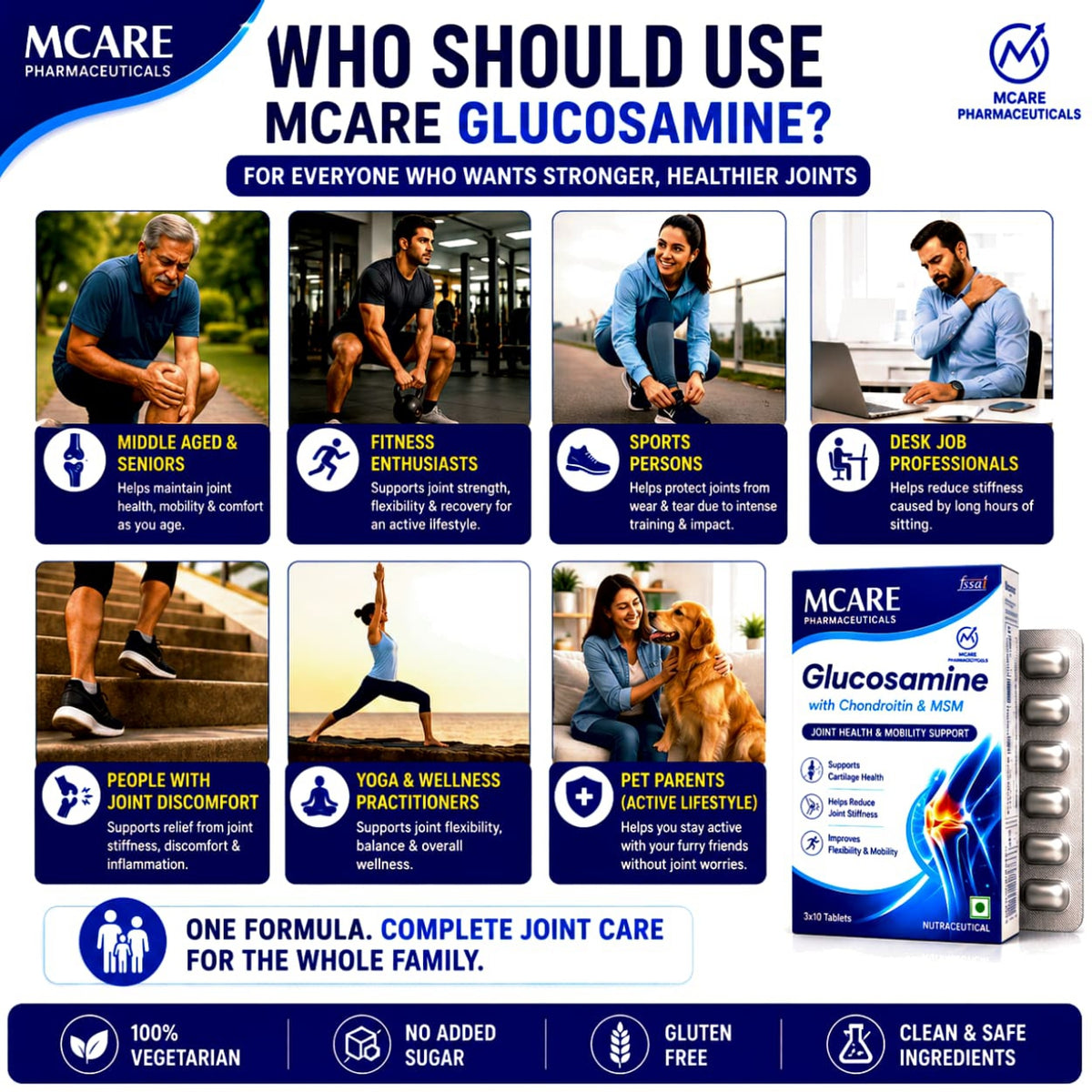 Mcare Glucosamine Tablets with Chondroitin & MSM  | Joint health
